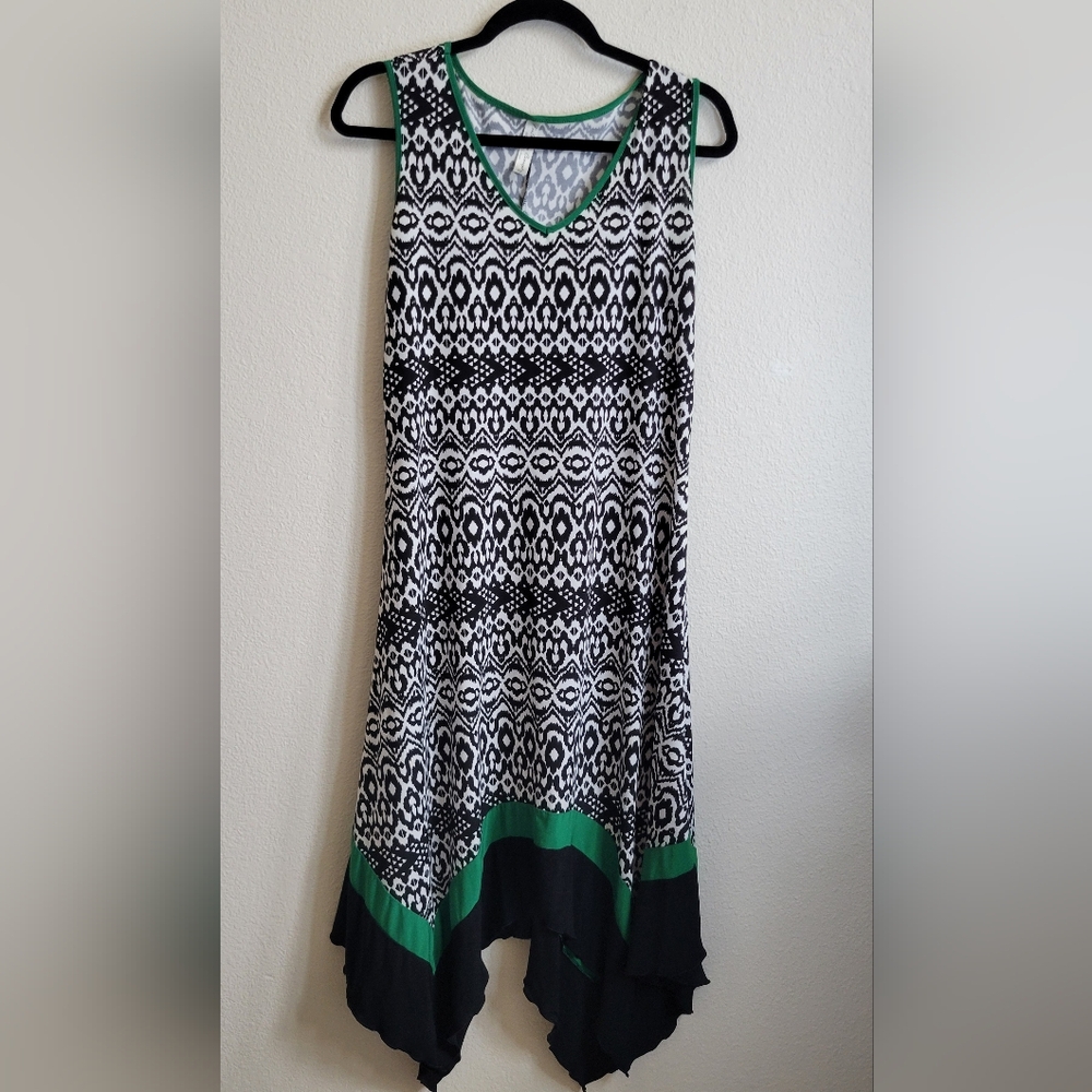 PerSeption Concept Black and Green Asymmetrical Sleeveless Dress Ladies Medium
